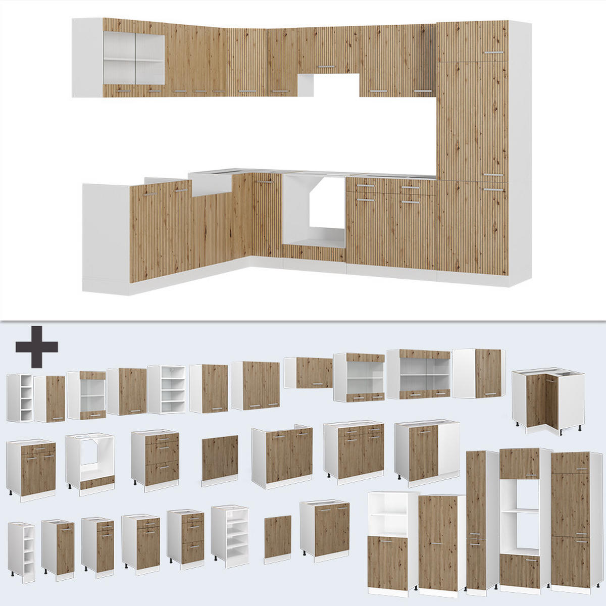 ECKKÜCHE R-Line Artisan Eiche/Weiß 227 x 287 cm, AP Marmor - Eiche Artisan/Weiß, Holzwerkstoff (287/81.6/60cm) - Vicco