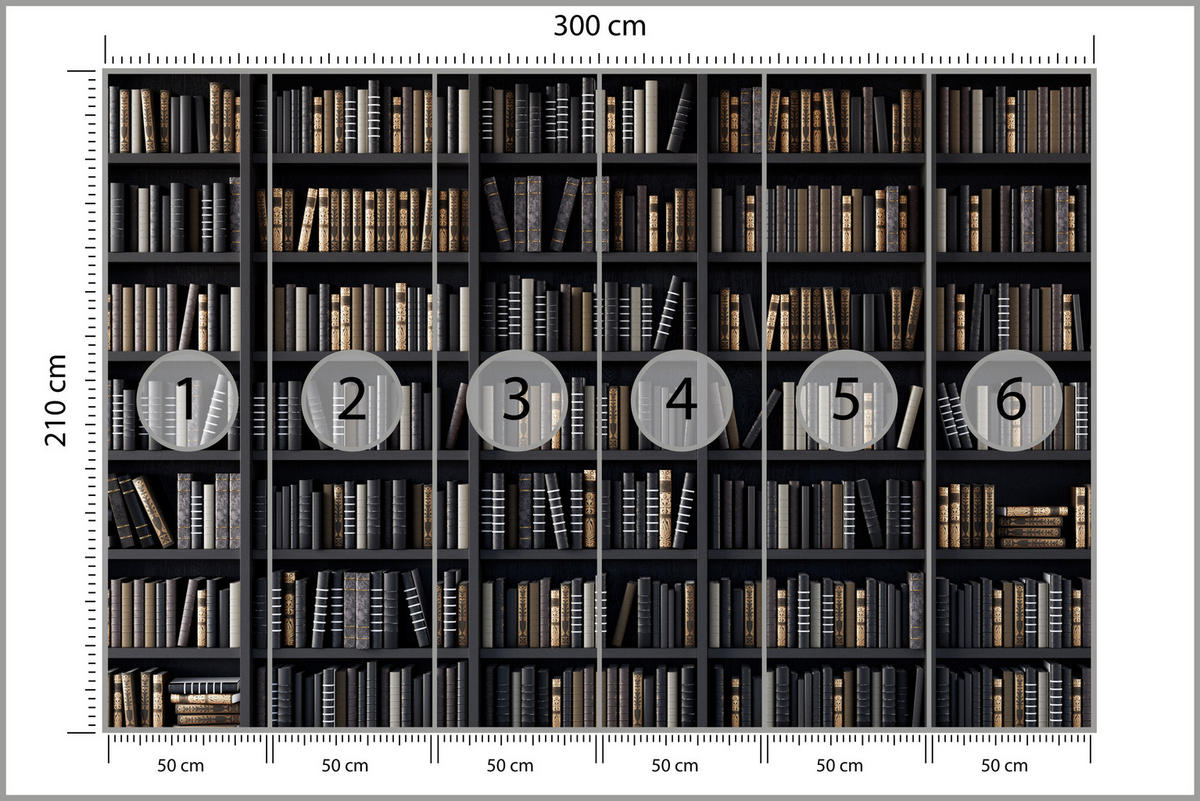 FOTOTAPETE für Büro Bücherregale Bibliothek Literatur 300x210 - Beige/Creme, Papier (300/210cm) - Muralo