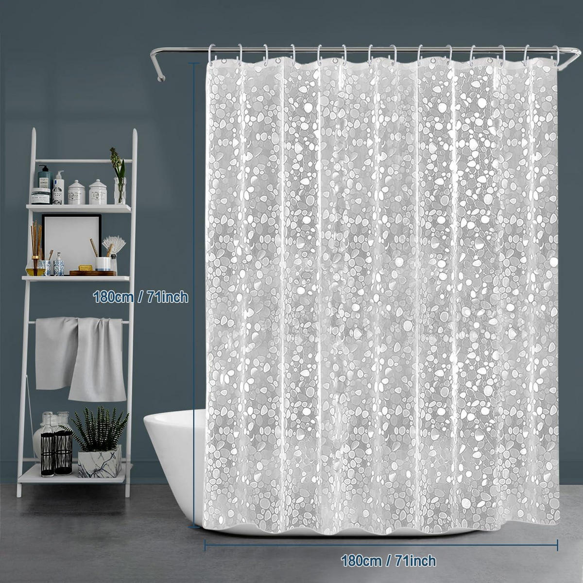 DUSCHVORHANG 180 x 180 cm Steinmuster Halbtransparent EVA Wasserdicht Antischimmel - Transparent, Kunststoff (180/180cm)