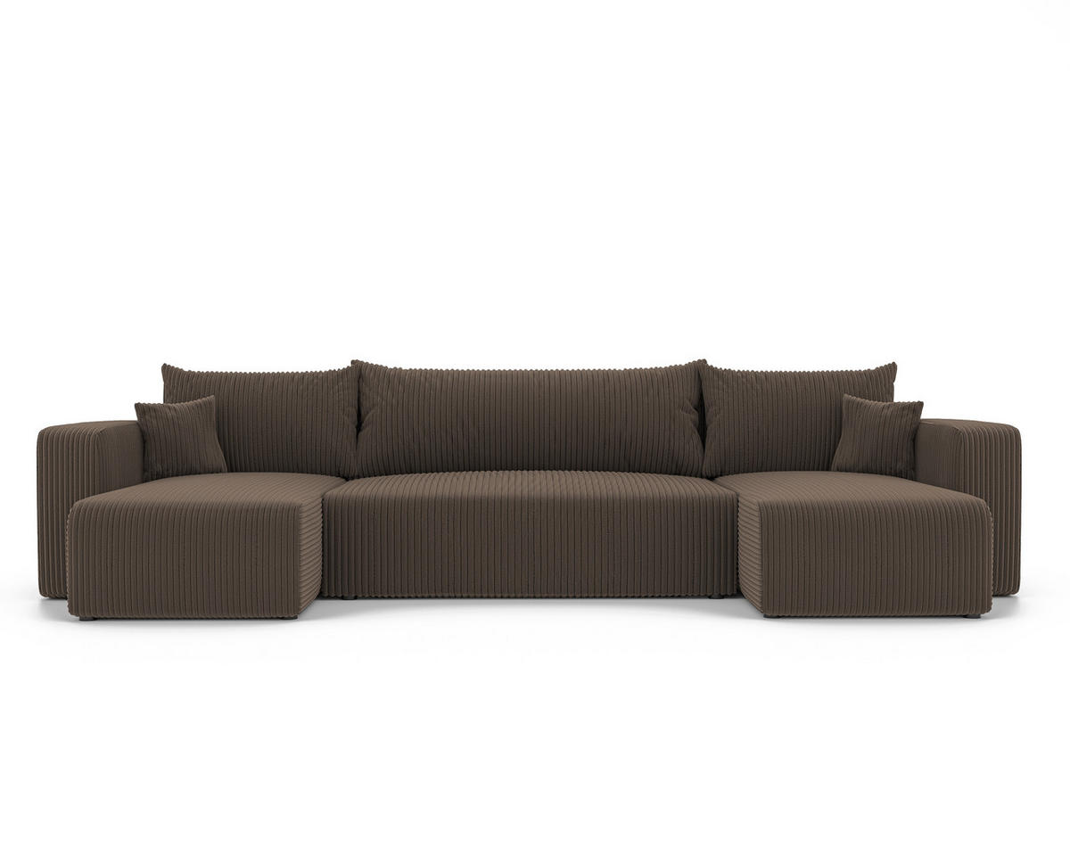 WOHNLANDSCHAFT mit Schlaffunktion und Bettkasten, Braun - Schwarz/Braun, Kunststoff/Textil (318/79/145cm) - Idohome