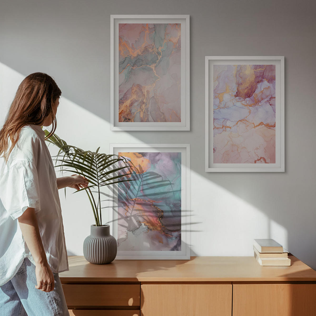 WANDBILDER 3er-Set - 40x60 cm Weißer Rahmen - Abstrakte Pastellmuster - Weiß, Kunststoff (40/60cm) - ArtPrintCave