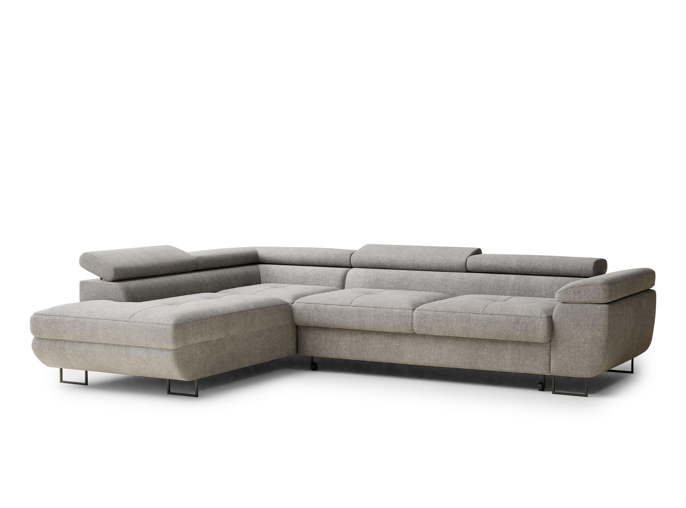 ECKSOFA Concord Beige grau Chenille-Stoff - Links Seite - Greige/Schwarz, Holz/Holzwerkstoff (203/277cm) - Maison de Reve