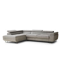 ECKSOFA Concord Beige grau Chenille-Stoff - Links Seite - Greige/Schwarz, Holz/Holzwerkstoff (203/277cm) - Maison de Reve