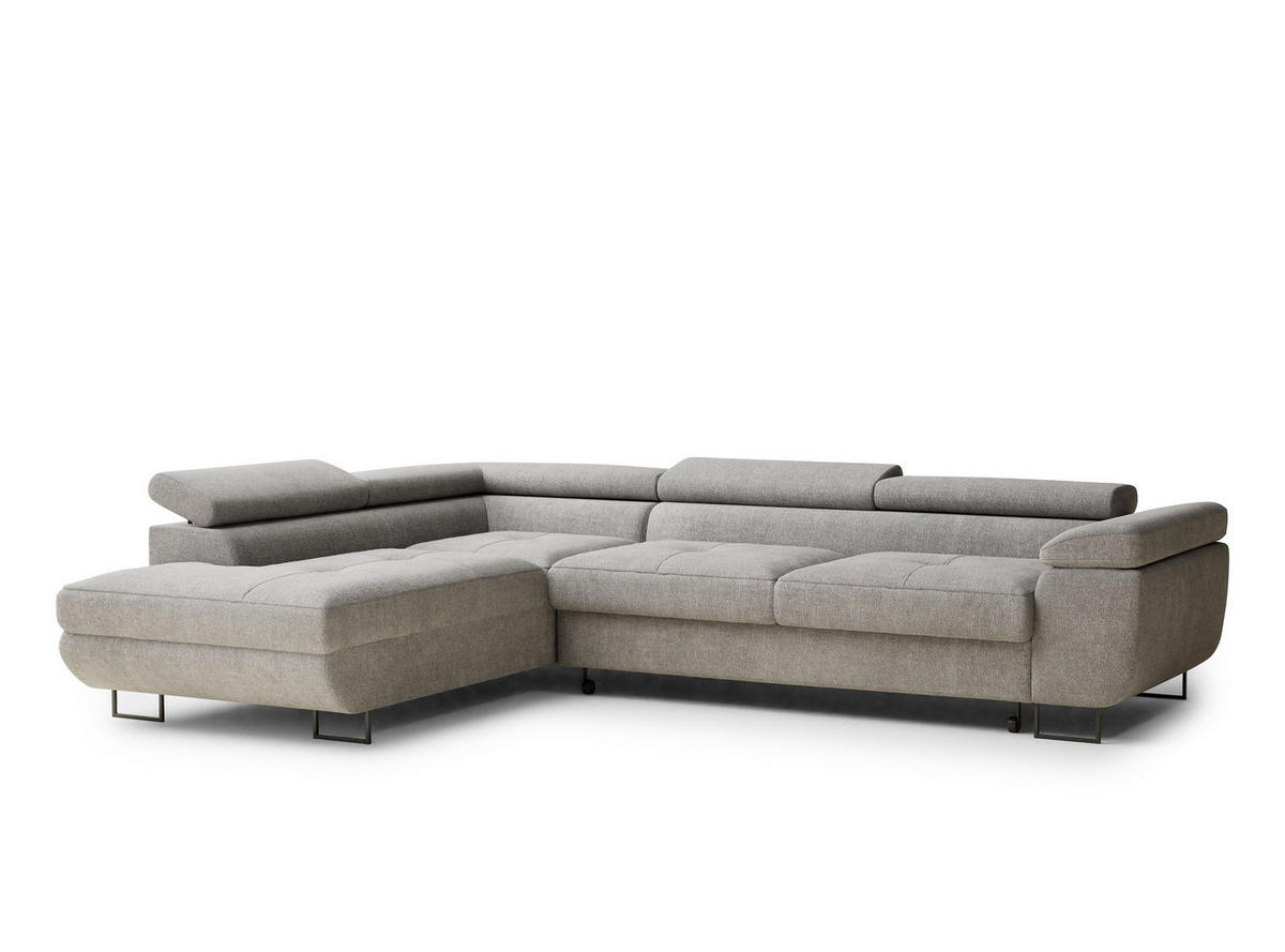 ECKSOFA Concord Beige grau Chenille-Stoff - Links Seite - Greige/Schwarz, Holz/Holzwerkstoff (203/277cm) - Maison de Reve