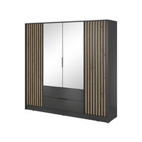 KLEIDERSCHRANK Nelly Graphit, vierürige Schrank, Garderobe mit Spiegel und Schubladen - Graphitfarben, Holzwerkstoff (206/200/51cm) - Bettso