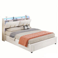 STAURAUMBETT 160x200 cm mit USB-Ladestation LED-Beleuchtung& Bettkasten, Samt - Weiß, Holz/Metall (160/200cm) - PARAFTA HOME