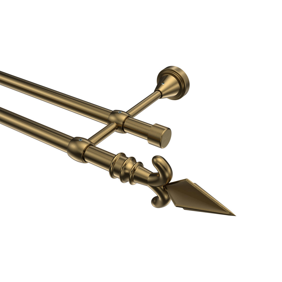 GARDINENSTANGE Primus Matteo 480 cm (geteilt in 3 x 160 cm), 2-läufig (ohne Ringe), 16 mm Ø Messing Antik - Messingfarben/Bronzefarben, Metall (480cm) - INTERDECO