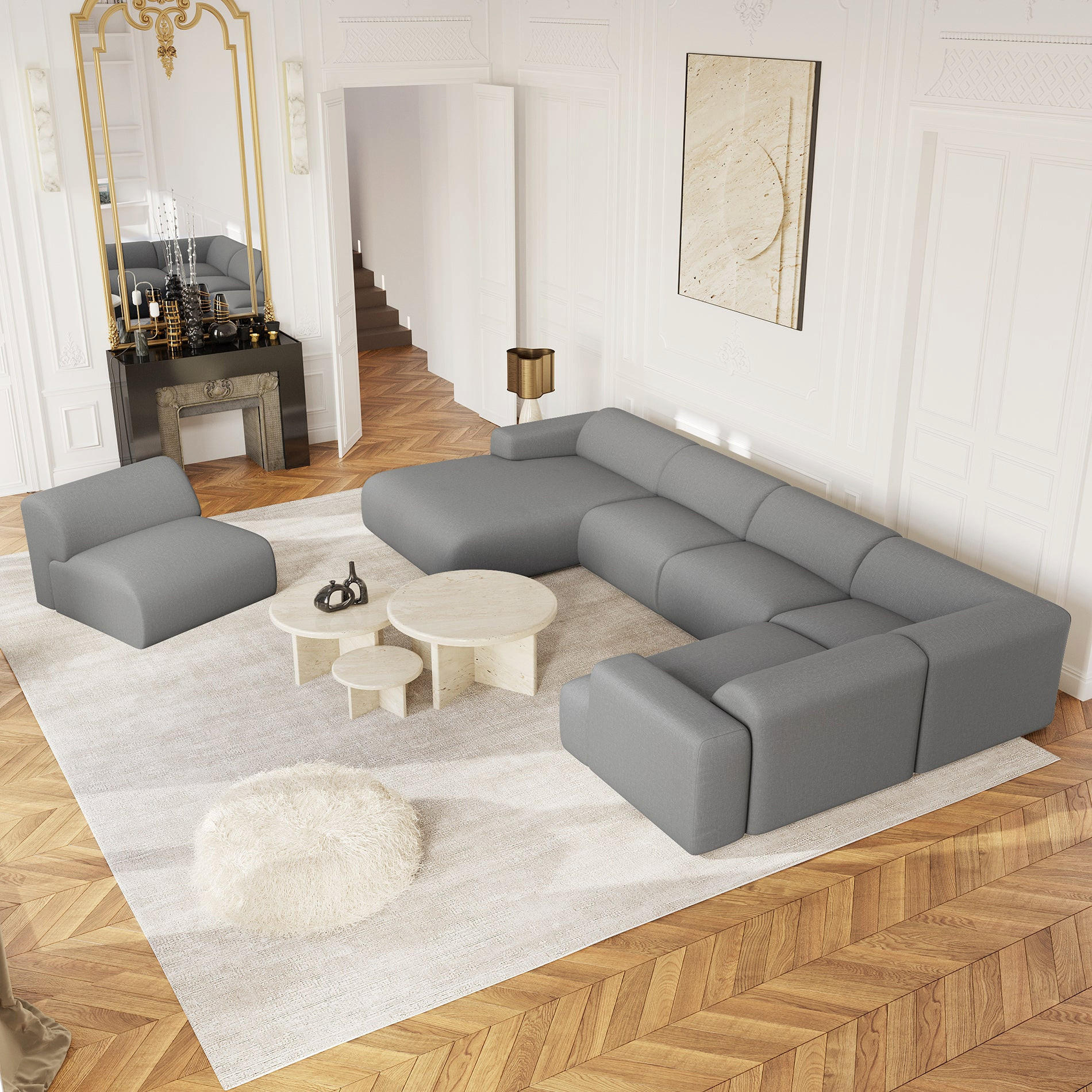 WOHNLANDSCHAFT Rastergewebe Hellgrau 354cm - Hellgrau/Grau, Textil (354/73/200cm) - Sia Home