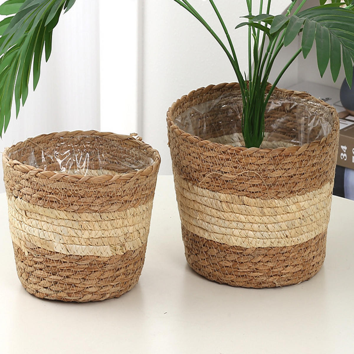 BLUMENTOPF, Geflochtenes Rattan, 19 × 13 cm, 2 Stück - Braun, Naturmaterialien (19/13cm) - Weltevree