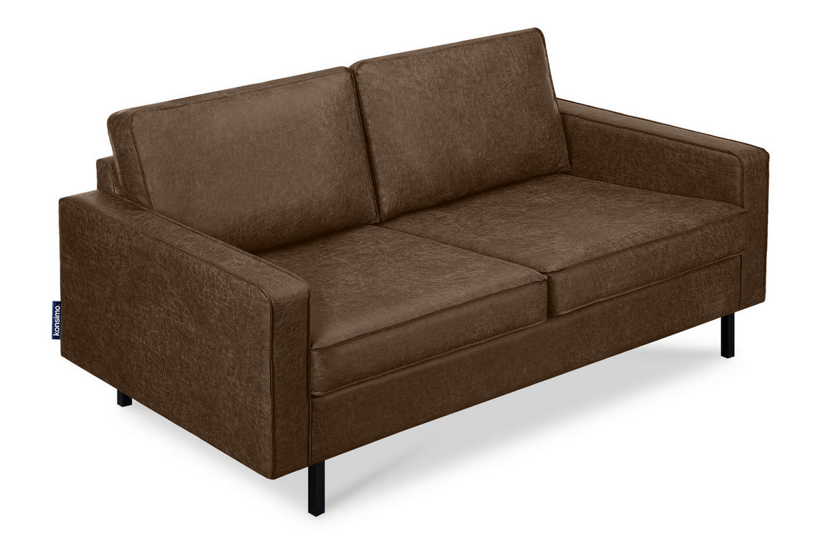2-SITZER-SOFA INVIA Klassische-Stil mit Armlehnen, Lederoptik-Stoff, dunkelbraun - Dunkelbraun/Schwarz, Textil (164/87/98cm) - KONSIMO®