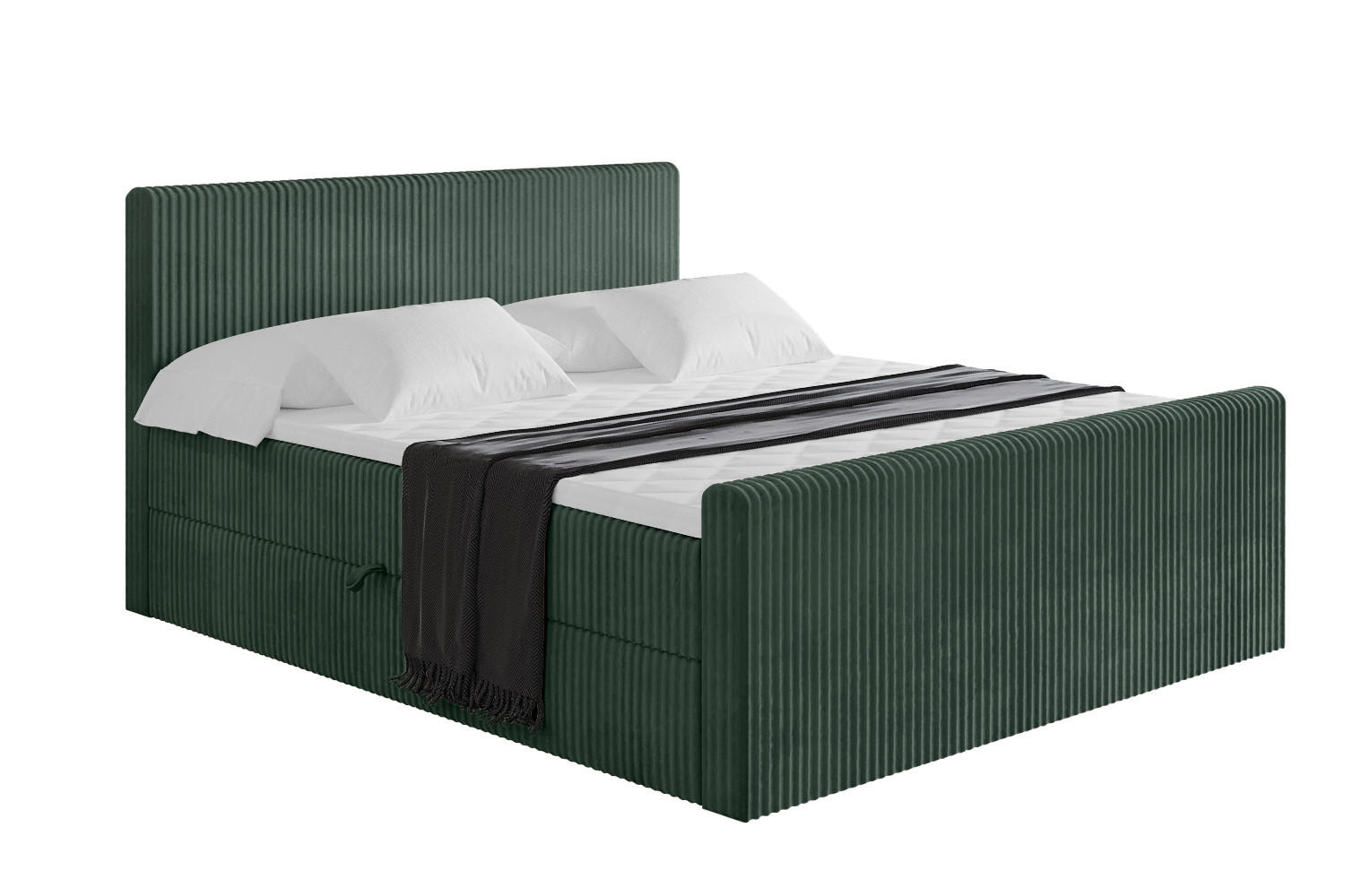 BOXBETT mit Matratze H4 und Lattenrost - TOLO-Z - 160x200 Cord - Dunkelgrün - Dunkelgrün, Holzwerkstoff (160/200cm) - ALTDECOR