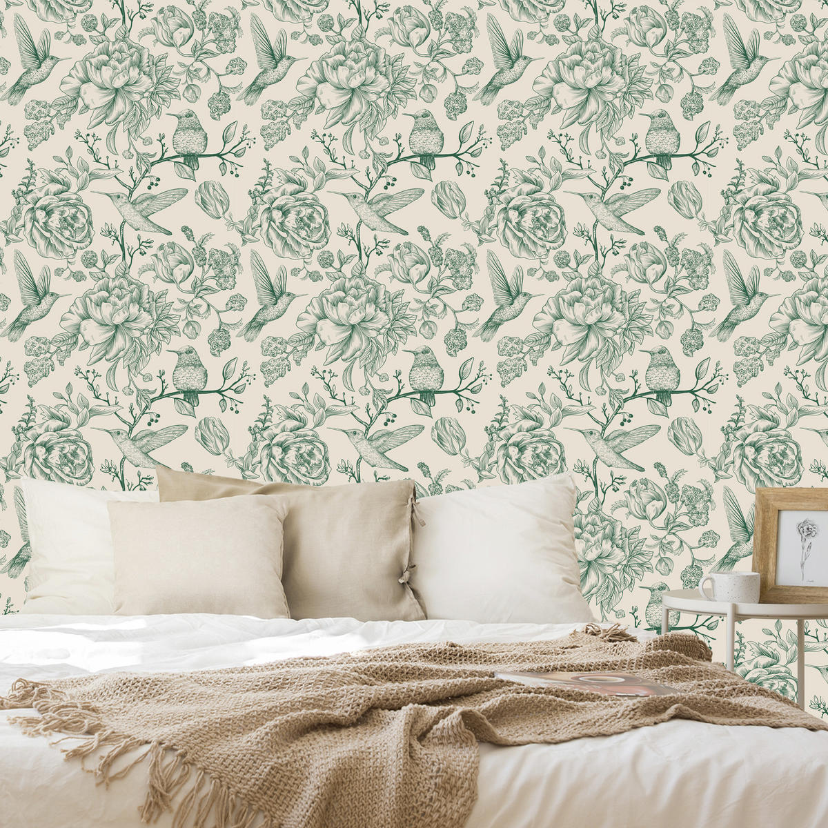 VLIESTAPETE Blumen Vögel - Beige/Grün, Papier (53/1000cm) - Muralo