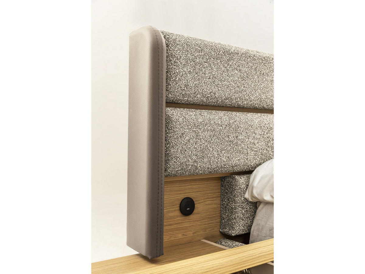 BETTANLAGE Aura Neu Typ-1 Bett mit Kopfteil, 2 Nachttische, Kleiderschrank und Kommode - Beige, Holzwerkstoff (160/200cm)