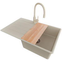GRANITSPÜLE Kopenhagen, 2-er set Beige 78/50 cm 1 Becken + Küchenarmatur 38/14 cm + Ablauf-Set + Schneidebrett ab 50er Unterschrank - Chromfarben/Beige, Kunststoff (78/20/50cm) - Primagran