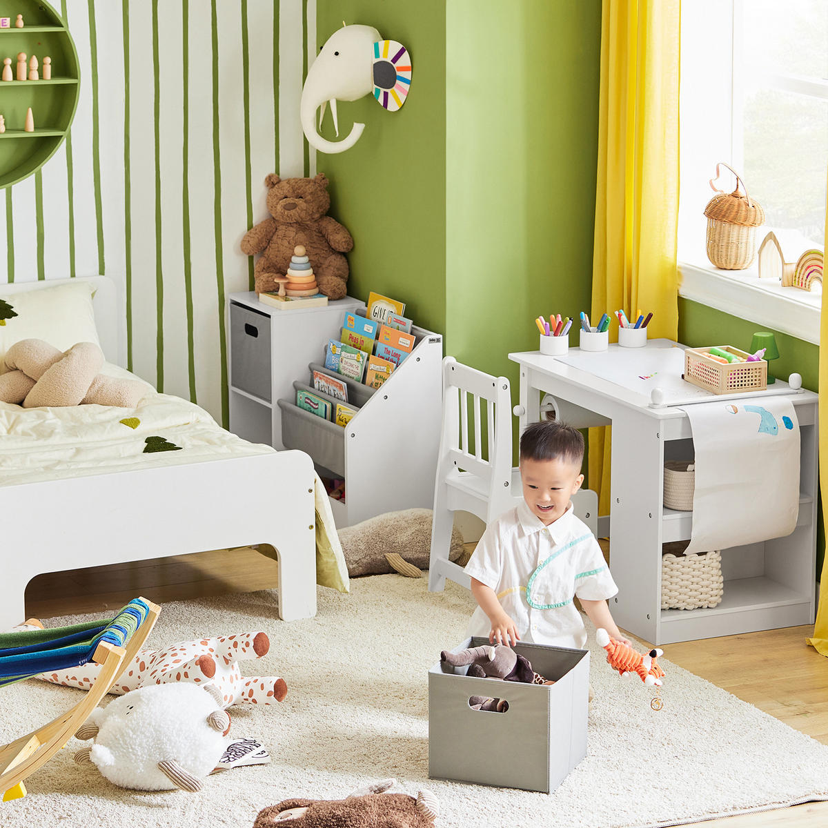 KINDERREGAL mit Boxen Weiß - Weiß/Grau, Holzwerkstoff (80/61/30cm) - SoBuy