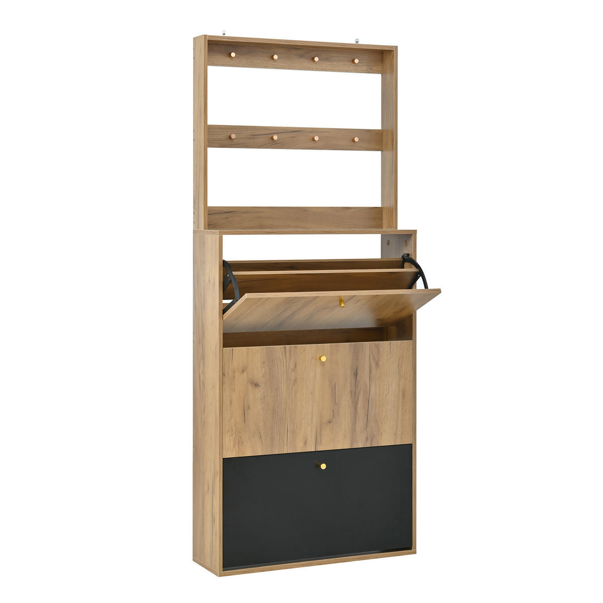 SCHUHSCHRANK in Naturfarben Schuhkipper mit Haken und Stauraum für den Flur,B75/H180/T24 cm - Naturfarben, Holzwerkstoff (75/180/24cm) - STILVORA