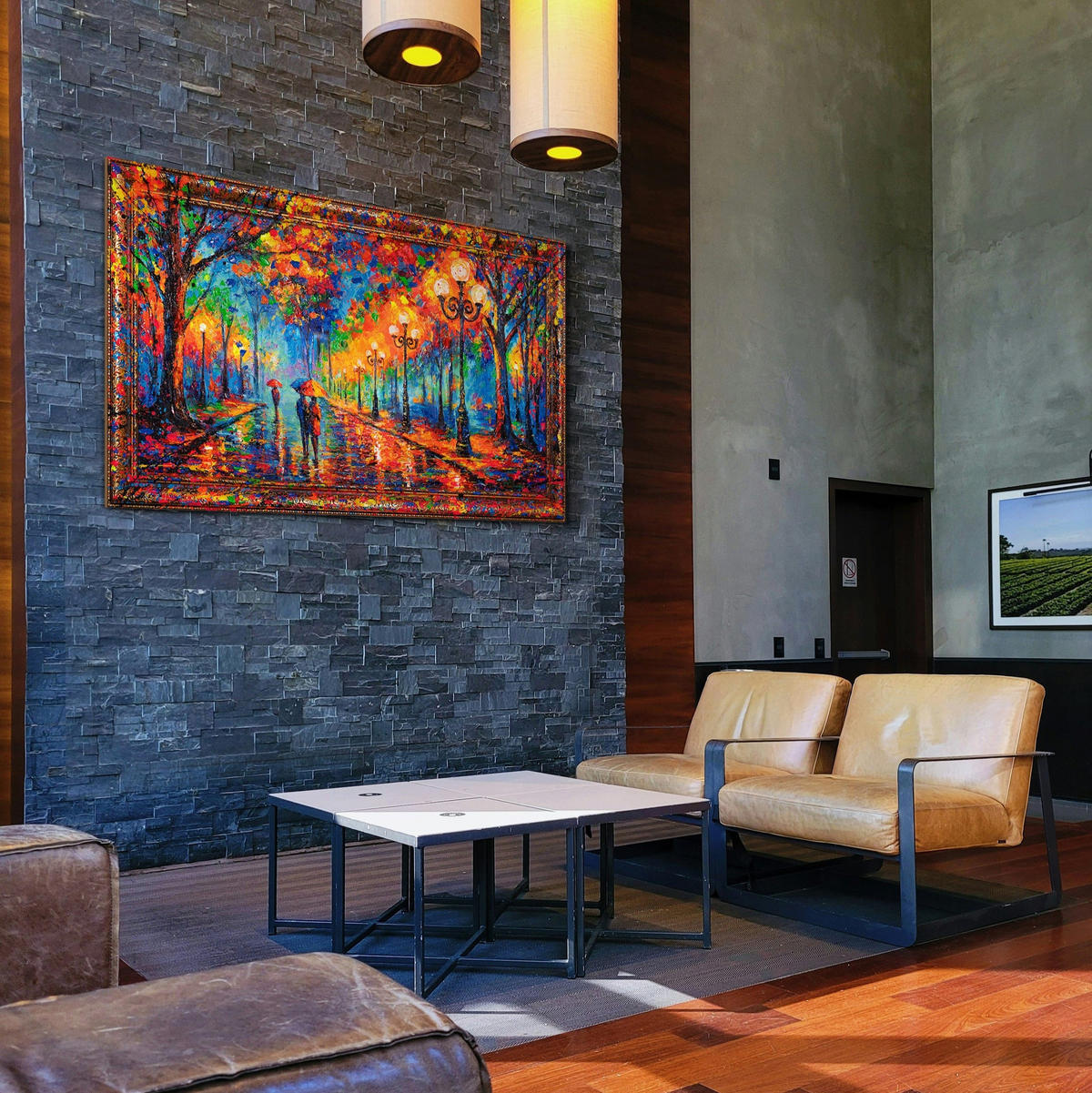 GEMÄLDE Abendspaziergang Schattenfugenrahmen Gold 160x80 cm - Goldfarben, Holz (160/80cm) - YS-art gallery