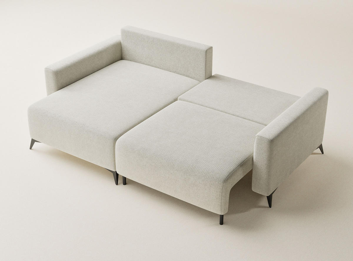 ECKSOFA MIT SCHLAFFUNKTION Leon Creme Chenille-Stoff - Creme/Schwarz, Holz/Holzwerkstoff (148/239cm) - Maison de Reve