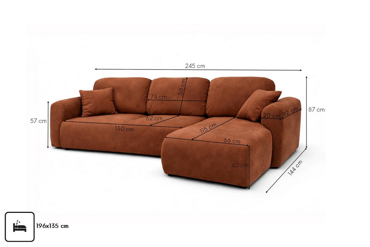 ECKSOFA Mit Schlaffunktion Und Bettkasten, Sofa L-Form Bingo L, Veloursstoff Salvador, Dunkelbraun, Rechts - Dunkelbraun, Holz (245/144cm) - Kaiser Möbel
