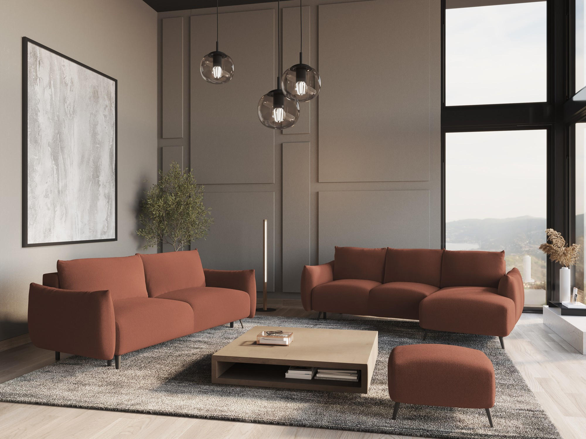 WOHNLANDSCHAFT Chenille Stoff Pink - Pink/Hellrosa, Textil/Metall (317/86/162cm) - Makamii