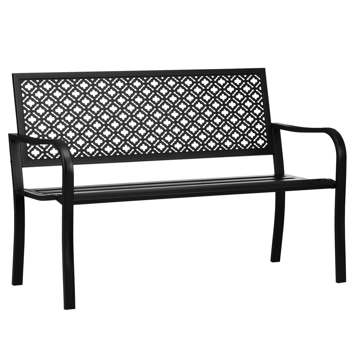 GARTENBANK DE-17779 mit floralem Muster Schwarz - Schwarz, Metall (127/83/63cm) - ComfortXL