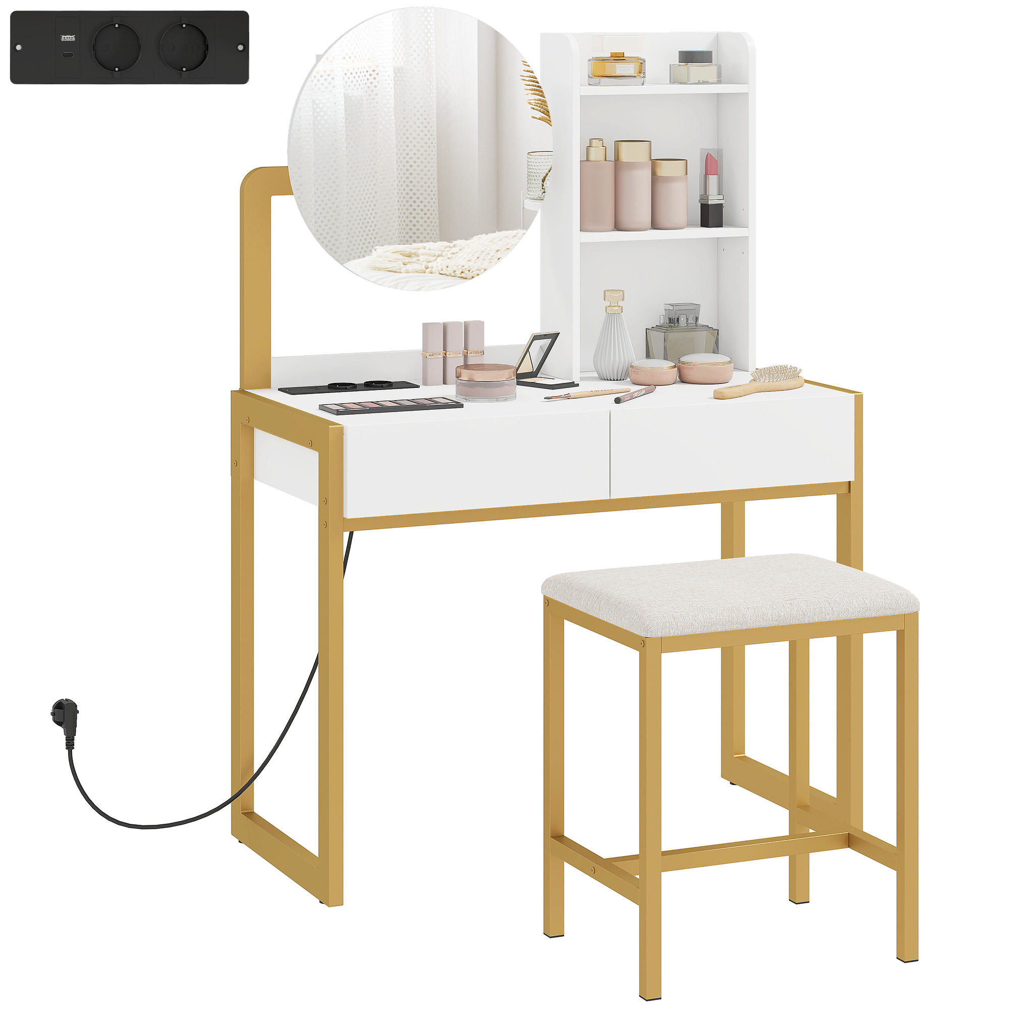 SCHMINKTISCH DE-18314 Weiß - Weiß, Holzwerkstoff (41.7/130/80cm) - ComfortXL