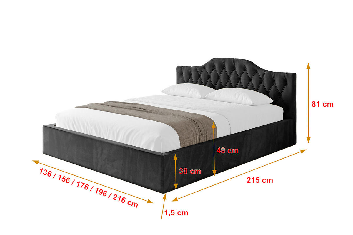 POLSTERBETT mit Bettkasten und Lattenrost, Bett mit Matratze H3/H4 - FALIO-V1 180x200 Schwarz - Schwarz, Holzwerkstoff/Textil (180/200cm) - ALTDECOR