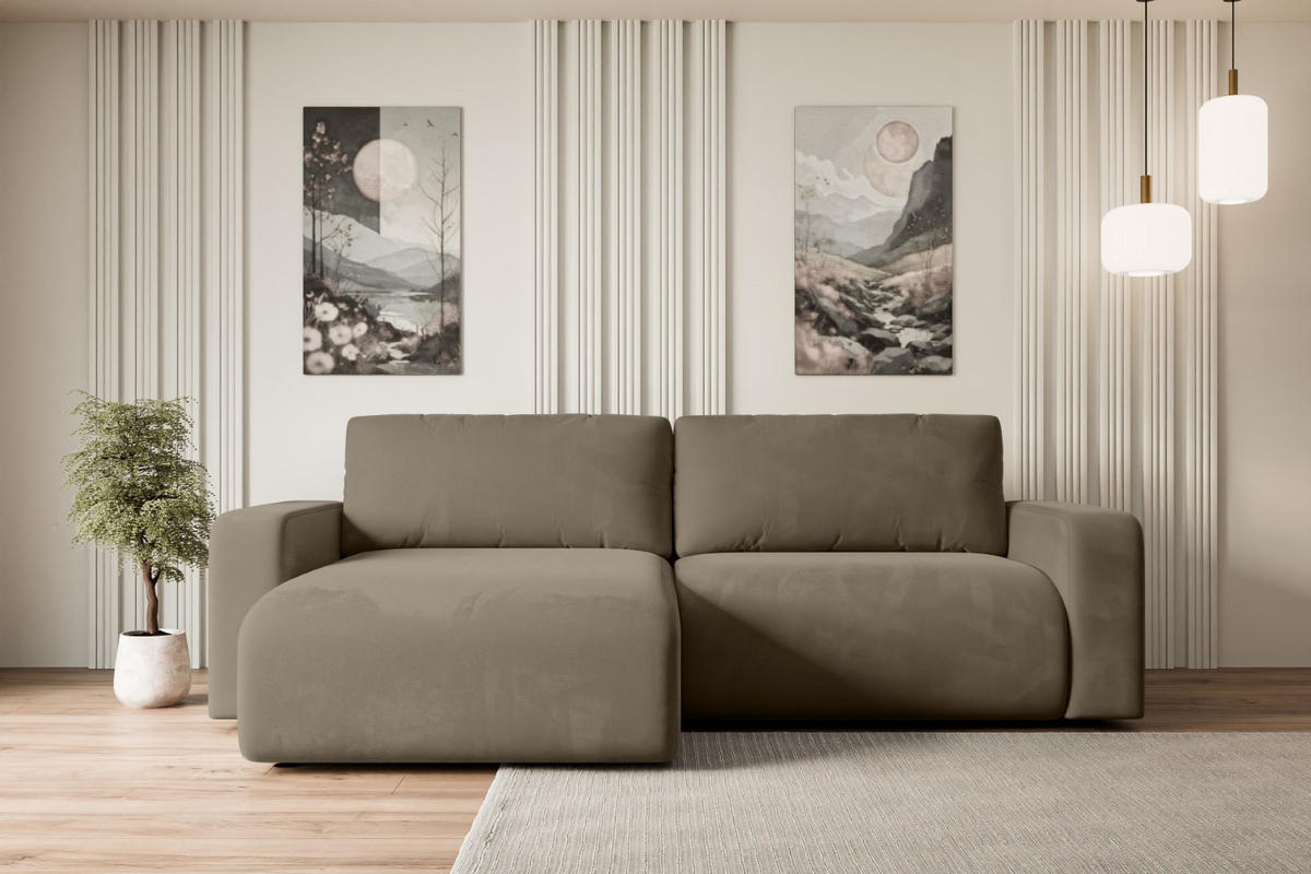 ECKSOFA mit Schlaffunktion und Bettkasten KLEEA-L - 247x143x83 cm Braun Velours - Schwarz/Braun, Holzwerkstoff/Kunststoff (247/143cm) - ALTDECOR