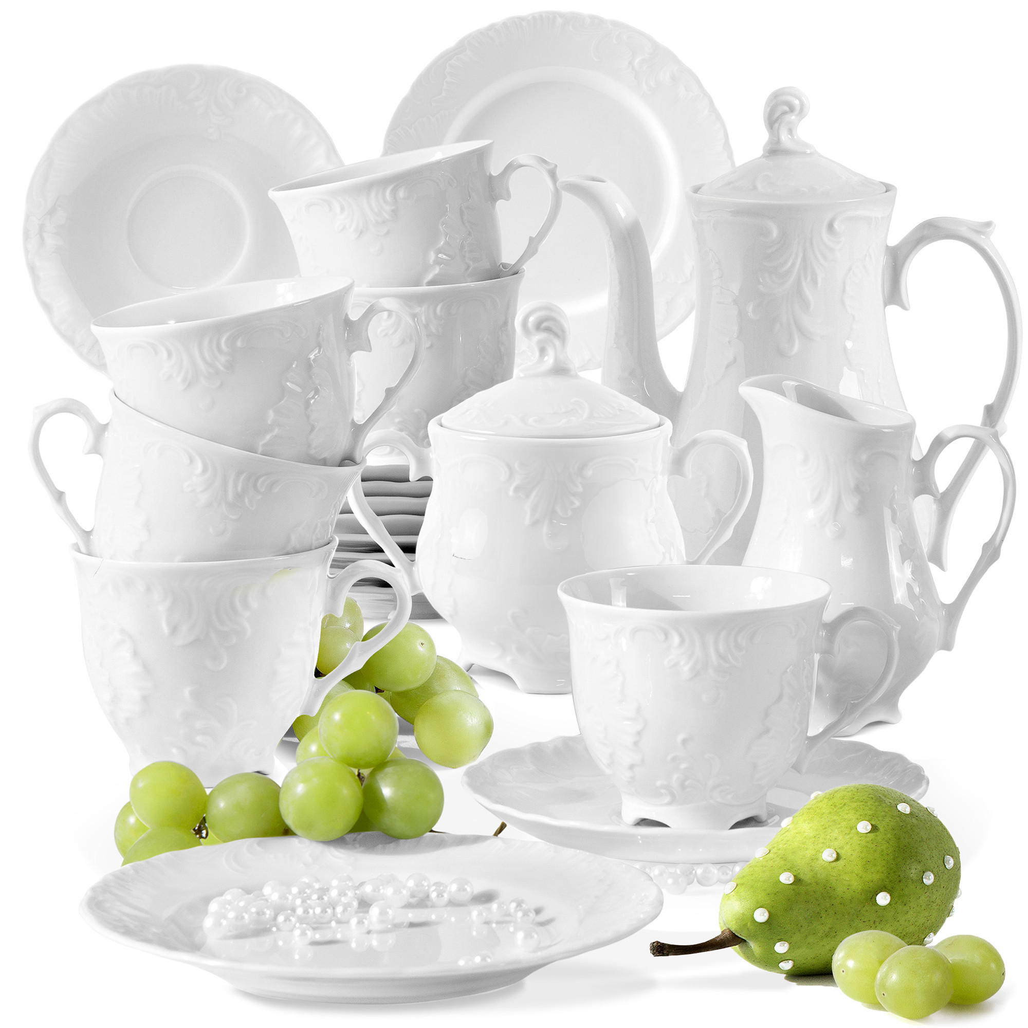 KAFFEESERVICE Cmielow Rococo 21-tlg - Weiß, Keramik (25/2/25cm) - KONSIMO®