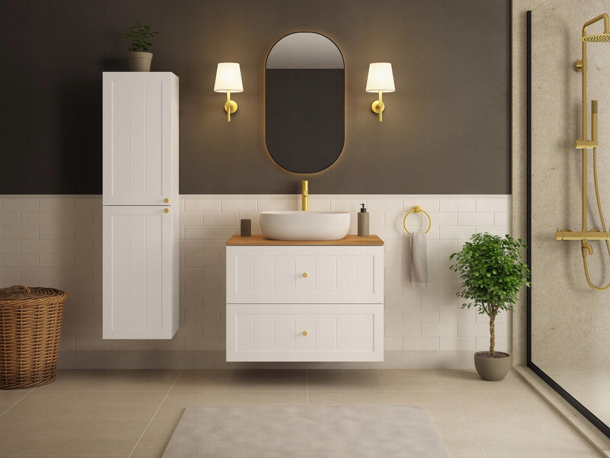 WASCHBECKUNTERSCHRANK GUSTO 160cm mit Arbeitsplatte Farbe: Mattweiß Mattweiß - Weiß, Holzwerkstoff (160/58/46cm) - Rodan