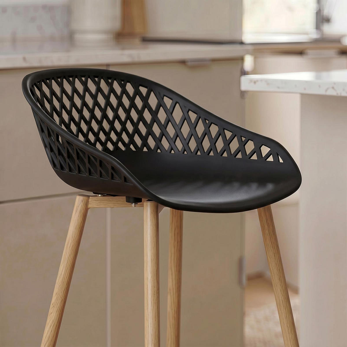 BARHOCKER IREK 2er-Set schwarz/Sonoma Eiche - Schwarz/Sonoma Eiche, Textil (47/99/49cm) - IDIMEX