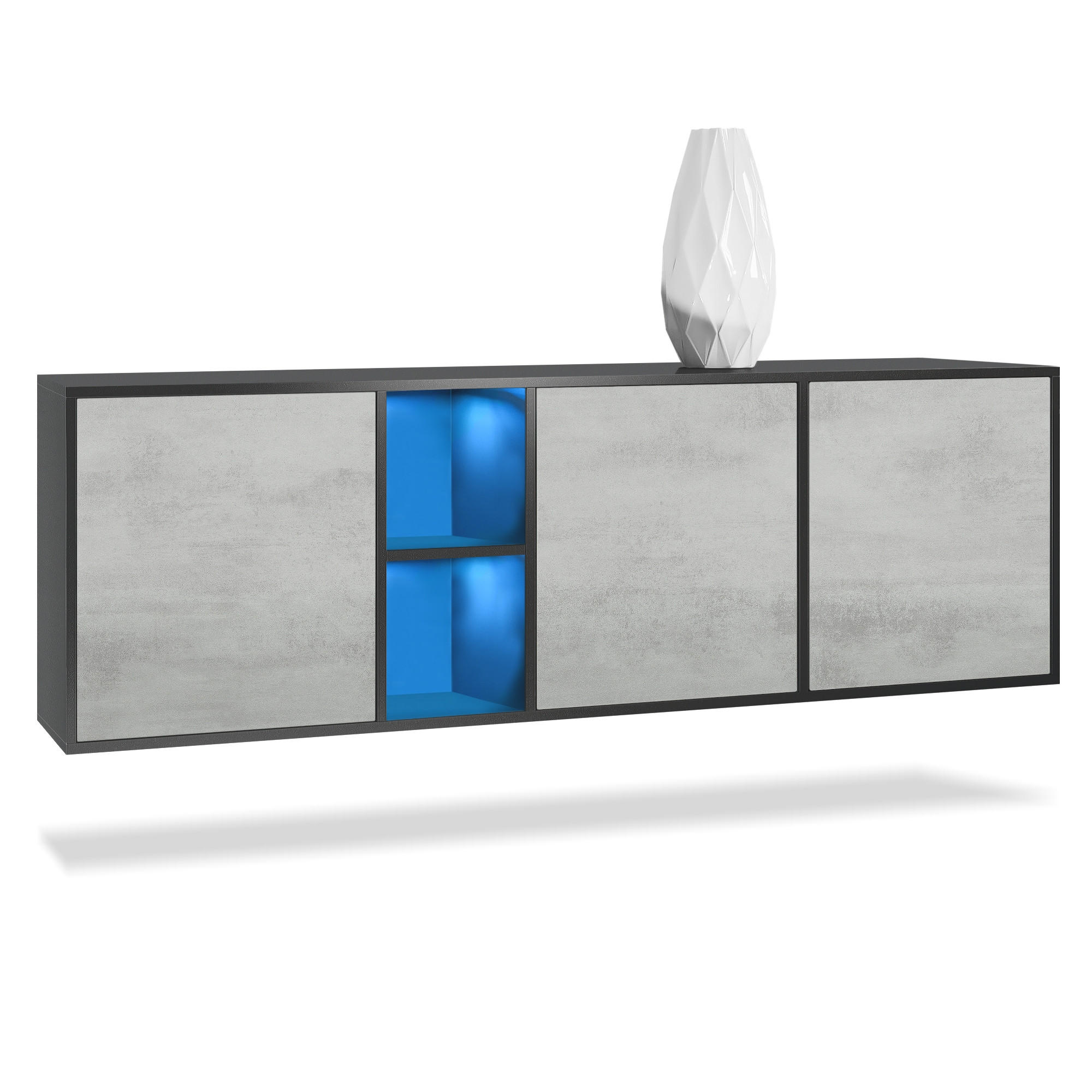 SIDEBOARD Cuba Türen in Beton Oxid Optik - Hellgrau, Holzwerkstoff (182/53/35cm) - Vladon