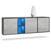 SIDEBOARD Cuba Türen in Beton Oxid Optik - Hellgrau, Holzwerkstoff (182/53/35cm) - Vladon