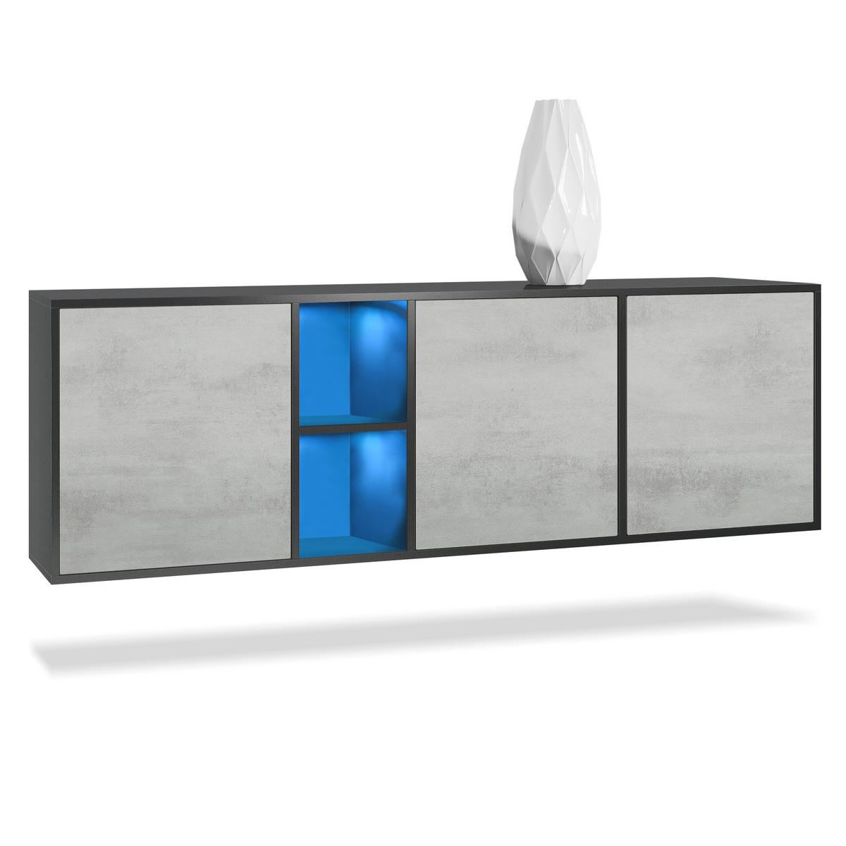 SIDEBOARD Cuba Türen in Beton Oxid Optik - Hellgrau, Holzwerkstoff (182/53/35cm) - Vladon