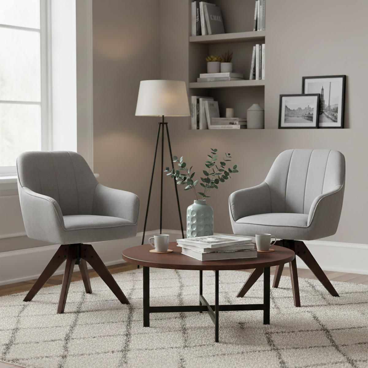 ARMLEHNSTUHL Mika-Noah 2er-Set - Nussbaumfarben/Hellgrau, Eichenholz/Holz (60/87/65cm) - DUBI Möbel