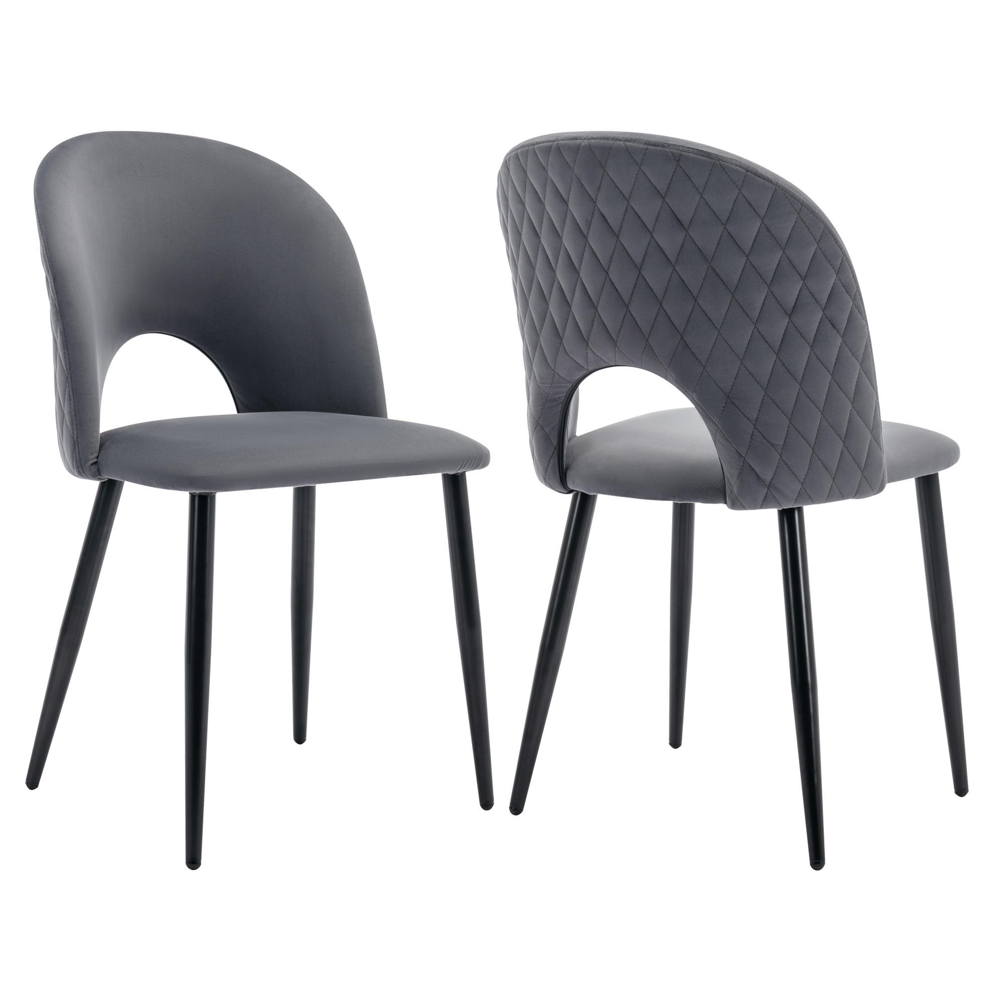 POLSTERSTUHL mit Rückenlehne 2er-Set Samt Grau - Grau, Metall (44/84/47cm) - Meubliv
