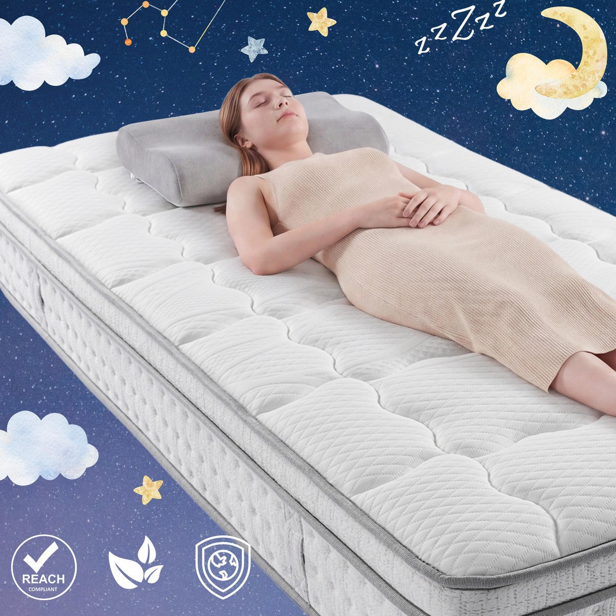 POLSTERBETT 90/200 cm aus Leinen mit LED USB und Matratze Grau - Grau, Textil (90/200cm) - Modenvie