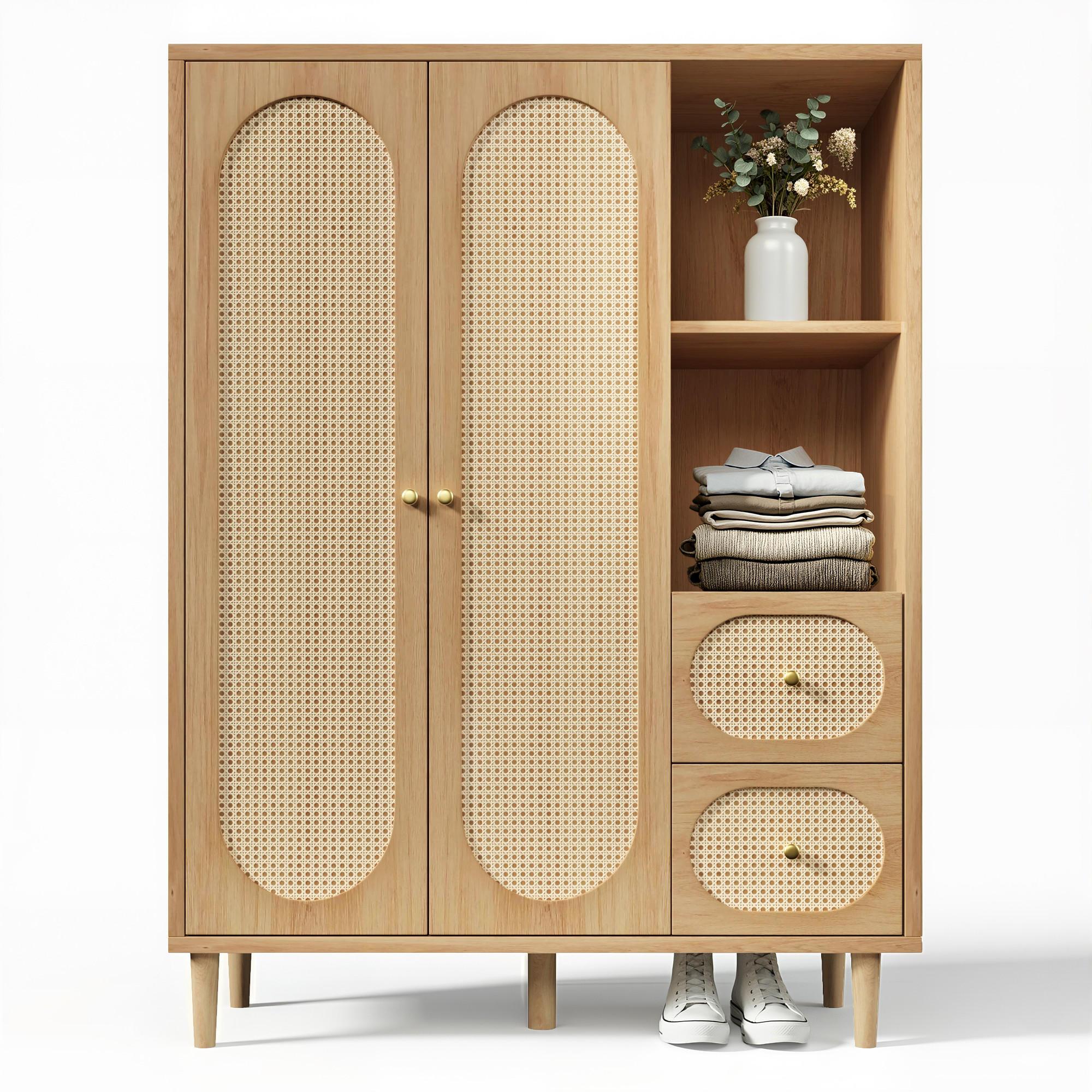 KLEIDERSCHRANK in Eichenfarbe Hochschrank mit Schubladen und Kleiderstange für Schlafzimmer, B120/T44/H161 cm - Eichefarben/Naturfarben, Holz/Holzwerkstoff (120/161/44cm) - STILVORA
