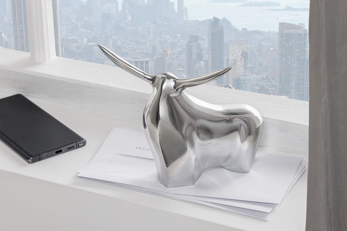 DEKORATION BIG BULL Metall Silber 15 cm - Silberfarben, Metall (16/15/11cm) - riess-ambiente