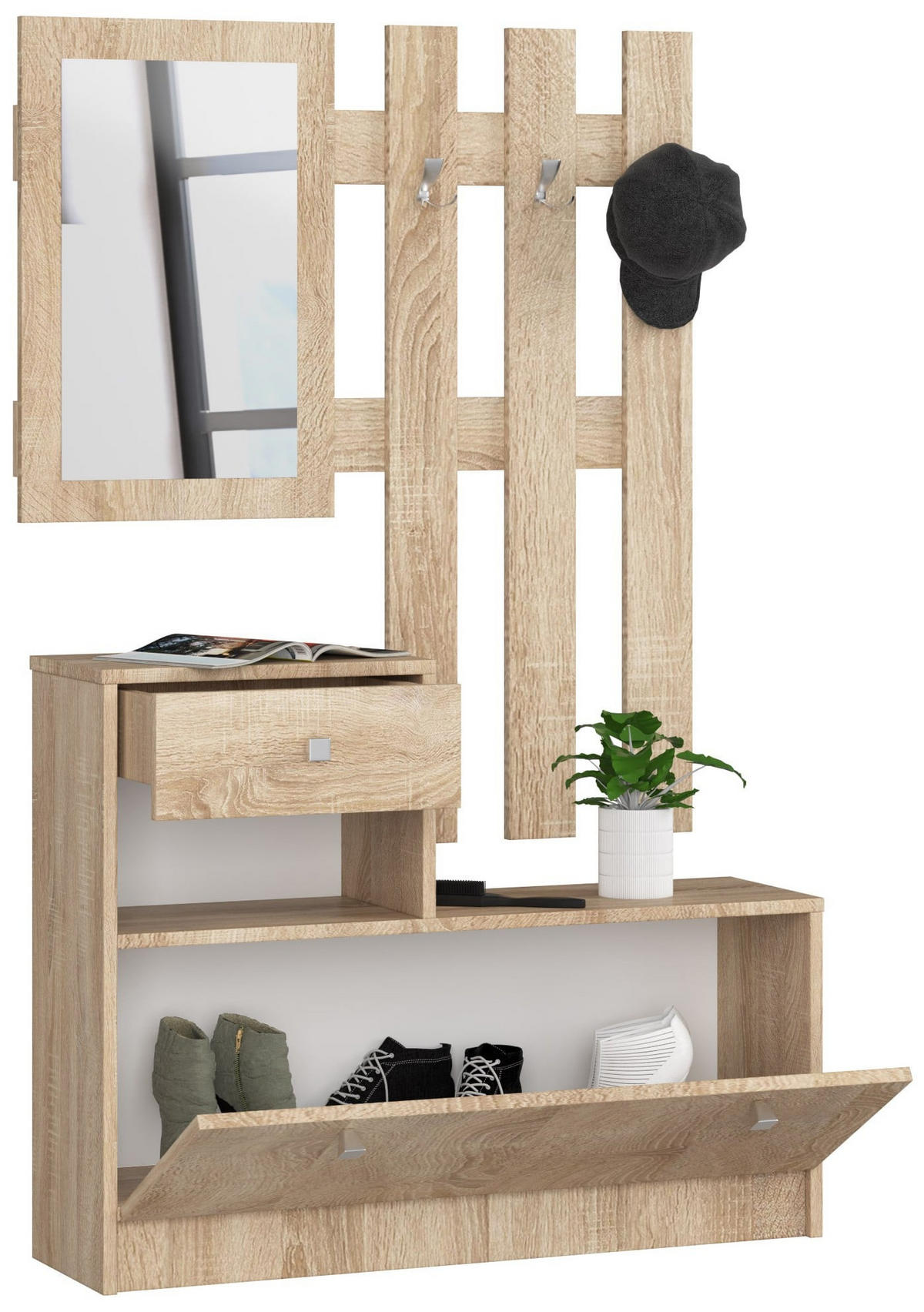 GARDEROBEN-SET, Sonoma, B90 x H100 cm - Sonoma Eiche, Holz (25/170/90cm) - Milordbikes