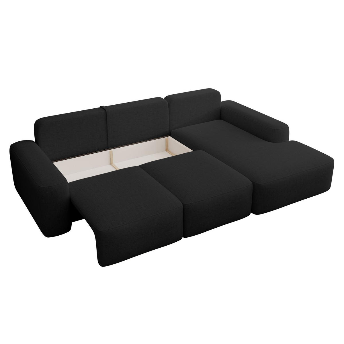 ECKSOFA Carnos mit Ballkissen, Schwarz Chenille, rechtsseitig - Schwarz, Kunststoff/Textil (264/162cm) - Selsey