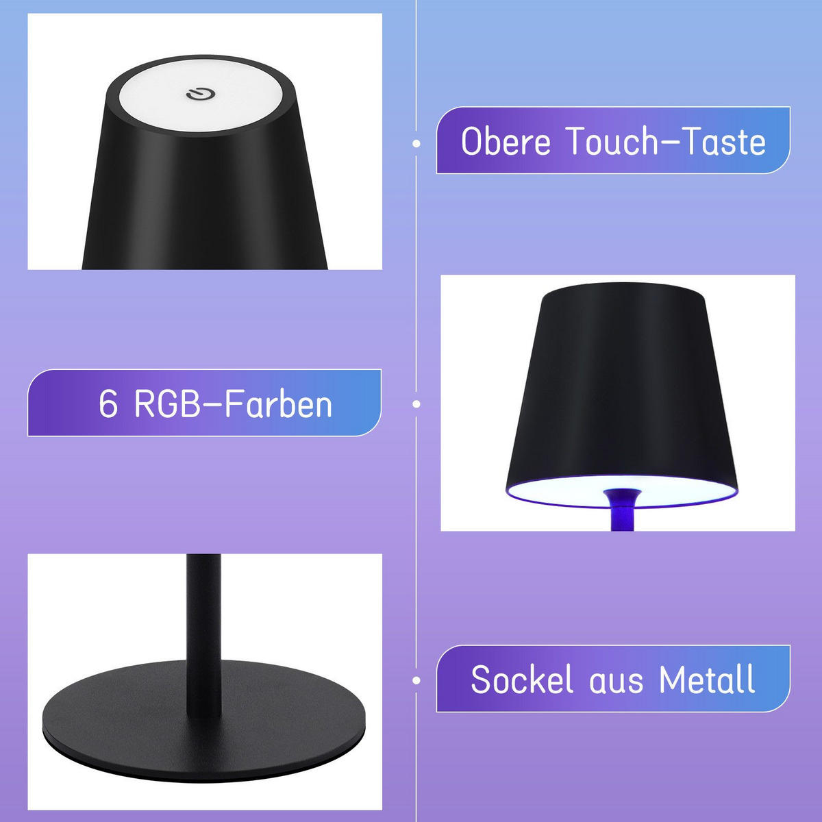 LED-TISCHLEUCHTE Kassel(2er-set) 11/11/37.5 cm - Schwarz, Metall (11/11/37.5cm) - Nettlife