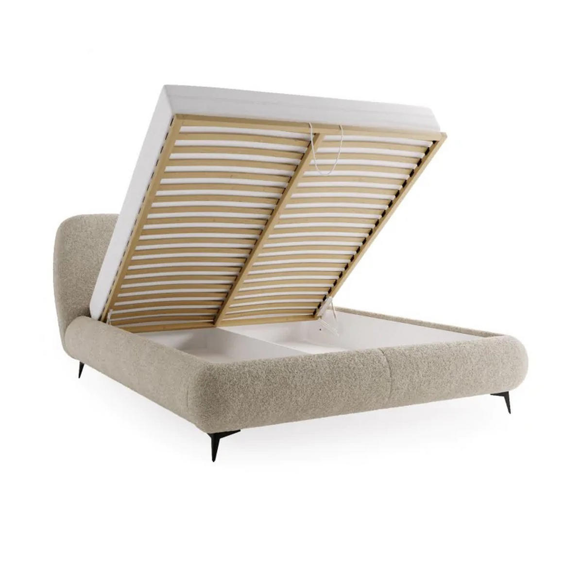 POLSTERBETT ELLE mit Kopfteil, 160 x 200 cm, Doppelbett mit Bettkasten und Lattenrost aus Holz, Bouclé-Stoff, Frabe: Dunkelgrau - Dunkelgrau, Holz/Kunststoff (160/200cm) - Sepro Meble
