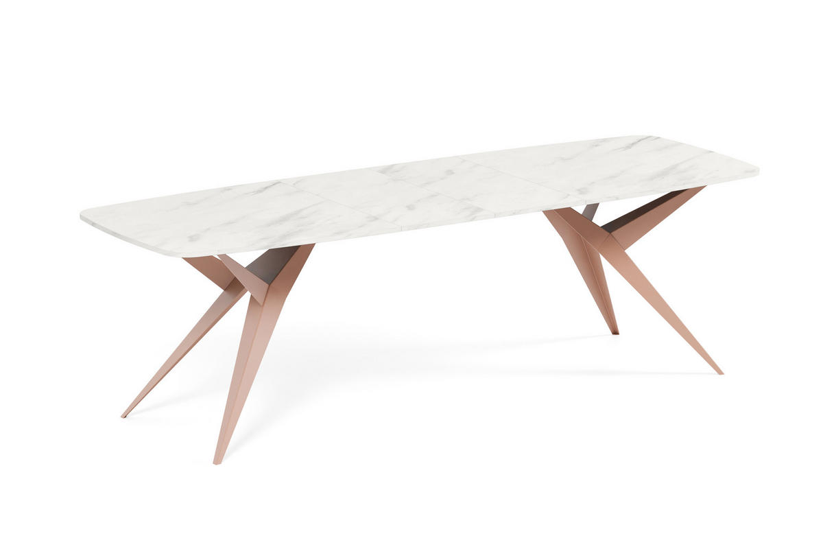 ESSTISCH AXIS - Weiß Hochglanz/Kupferfarben, Holzwerkstoff/Metall (90/180/76cm) - Meblini