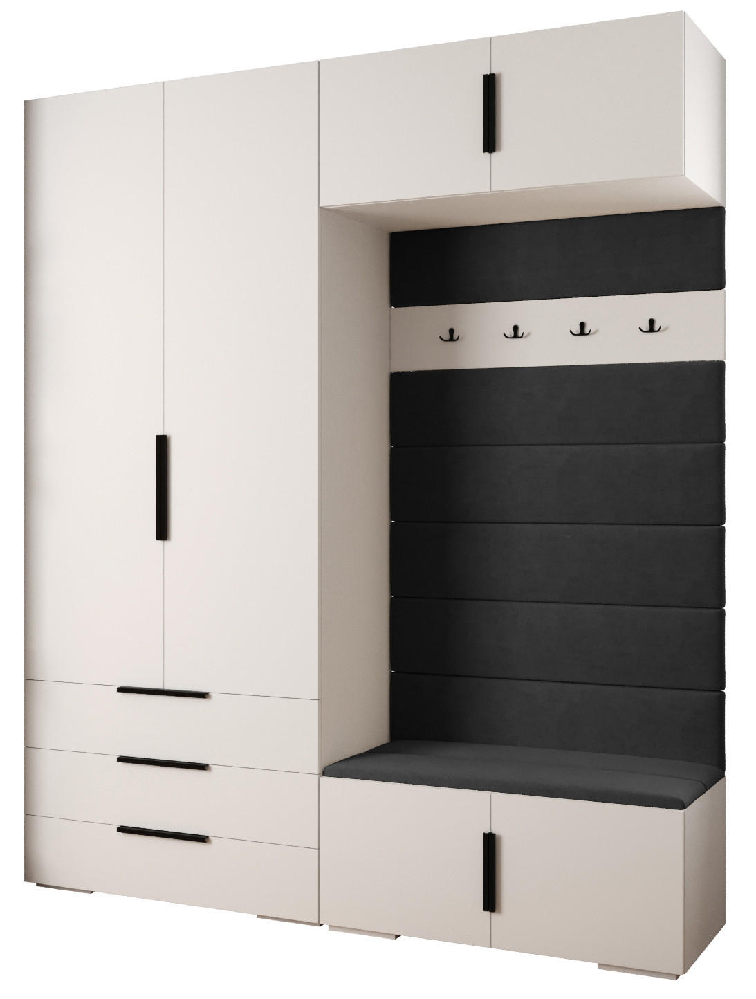 Abiks Möbel Garderoben-Set Weiß, Schwarz, Schwarz 200x236.7x47 cm