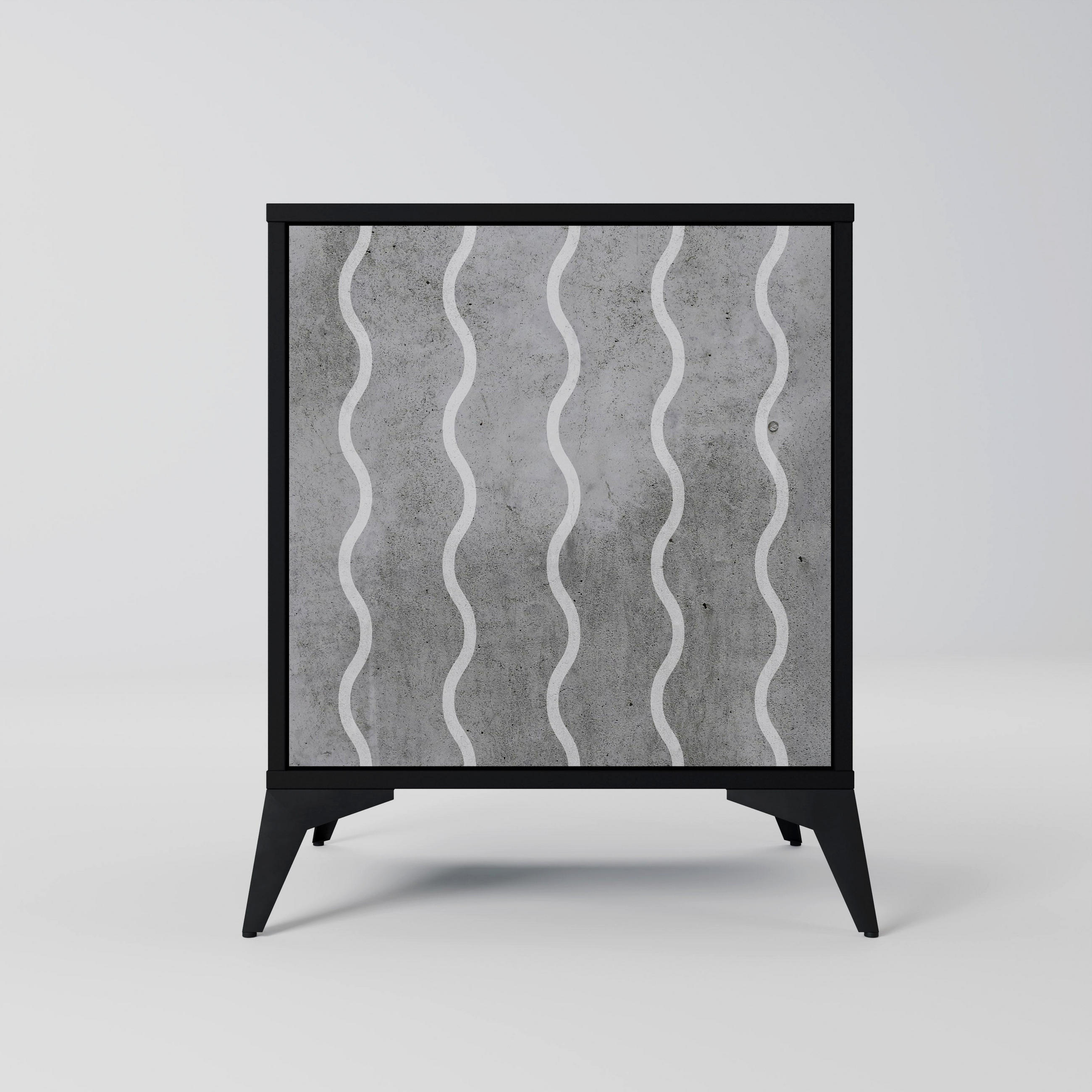 SIDEBOARD WAVES OF CONCRETE, Schwarz, 57,5x42x70,5 cm, Schwarze Metall-Sternfüße - Multicolor/Schwarz, Holzwerkstoff/Metall (57.5/70.5/42cm) - SpaceRebels