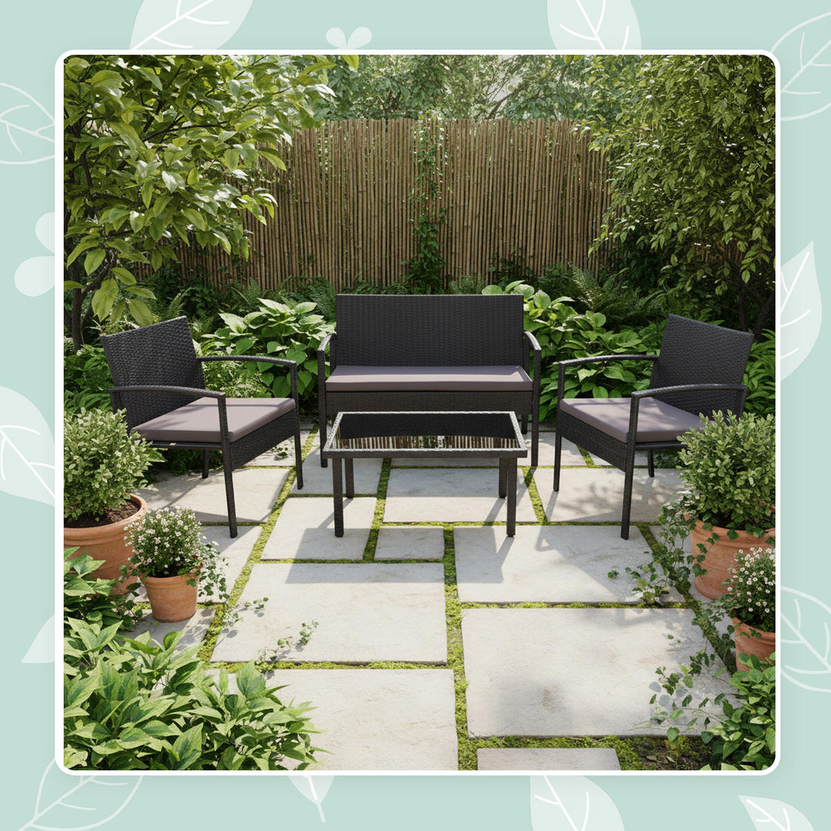 4-TLG.GARTENMÖBEL-SET - Schwarz, Glas/Kunststoff - Relaxdays