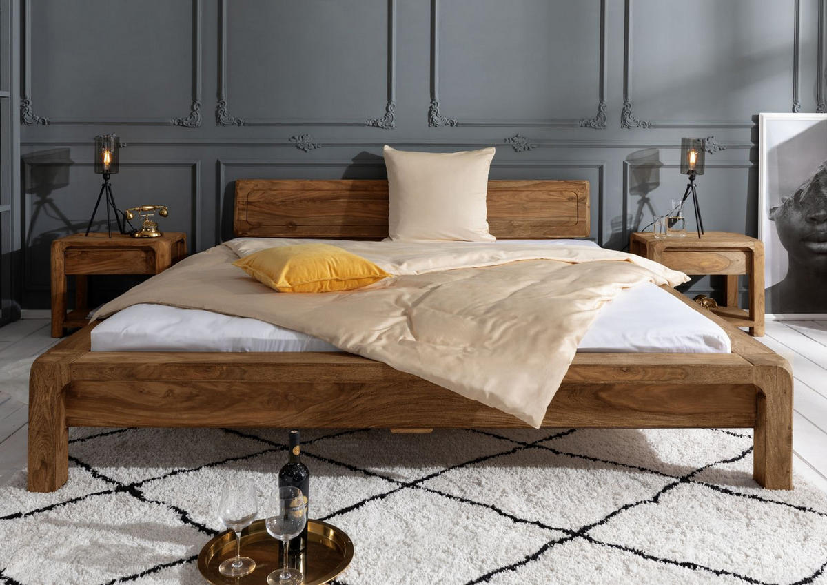 BETT Massivholz Sheesham 160 x 200 x 80 braun BUENO #003 - Braun, Holz (160/200cm) - Massivmoebel24