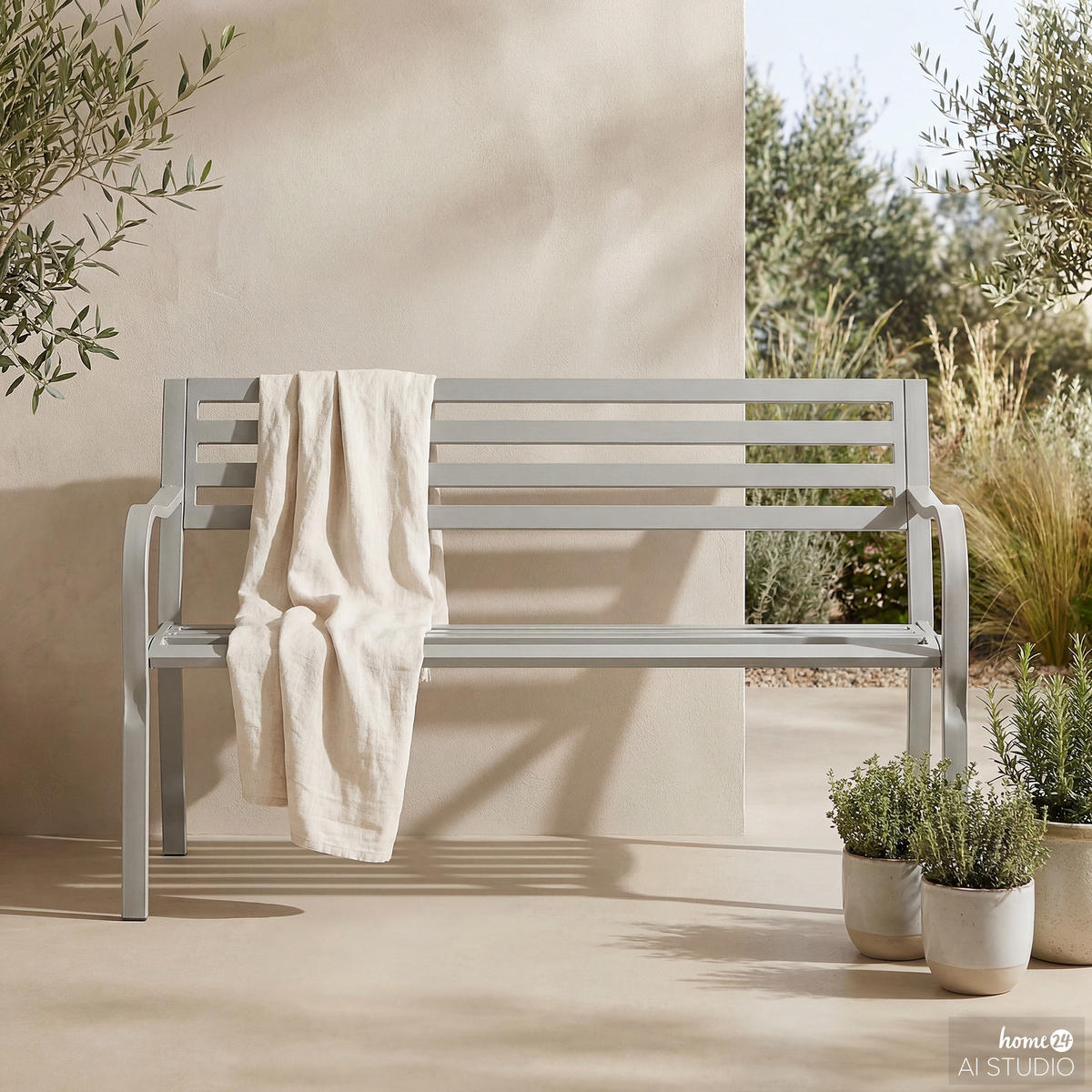 GARTENBANK - Stahl - Salbeigrün, Metall (128/81/56cm) - home24