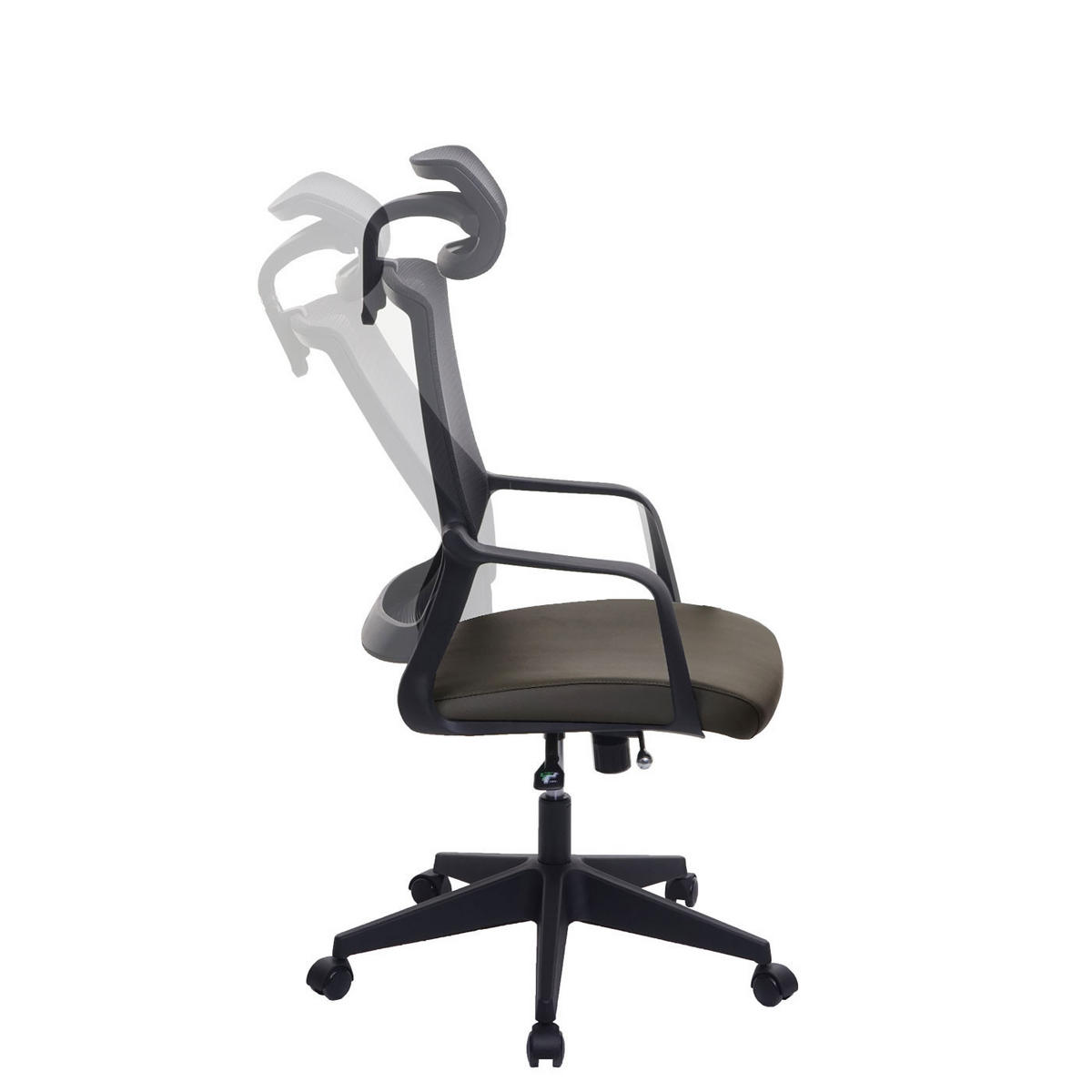 DREHSTUHL HxBxT 128x64x66cm Sitzhöhe 44cm ergonomisch Kopfstütze Kunstleder Olivgrün - Olivgrün, Kunststoff (64/128/66cm) - PROREGAL